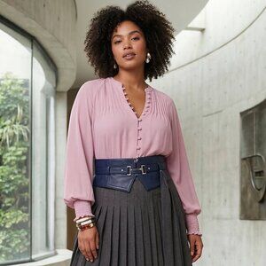 TORRID Georgette Smocked Blouson Sleeve Blouse Mauve Mist 1 / 1X NWT